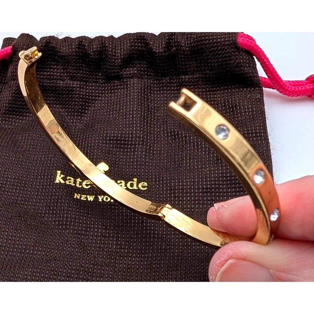 Kate Spade Gold Tone Crystal Hinged Bangle Bracelet with Dust Bag - Picture 4 of 6
